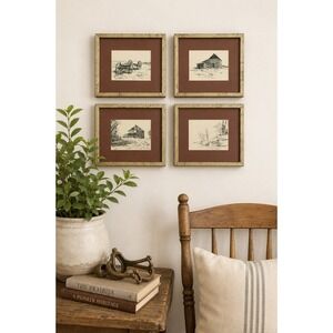 Vintage Gus Froese Framed Print Set 1979 Canadian Prairie Art Gold Frames Lot 4
